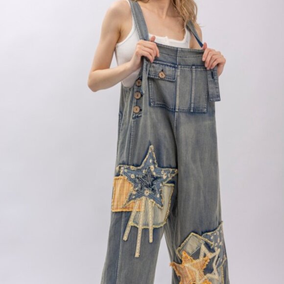 Patchwork Denim Bib Overalls - Picture 9 of 16